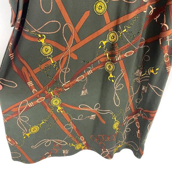 Talbots Shift Dress Green Chain Print Equestrian Cotton Pullover 3/4 Sleeve Sz L - Picture 7 of 11